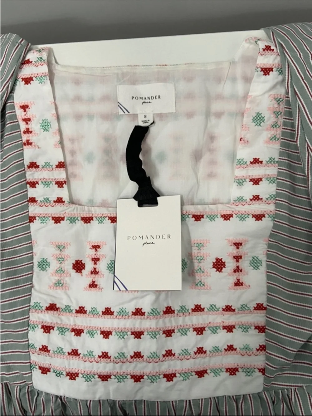 NWT TUCKERNUCK POMANDER PLACE Sage Stripe Embroidered Sadona Dress Size small - Picture 13 of 16